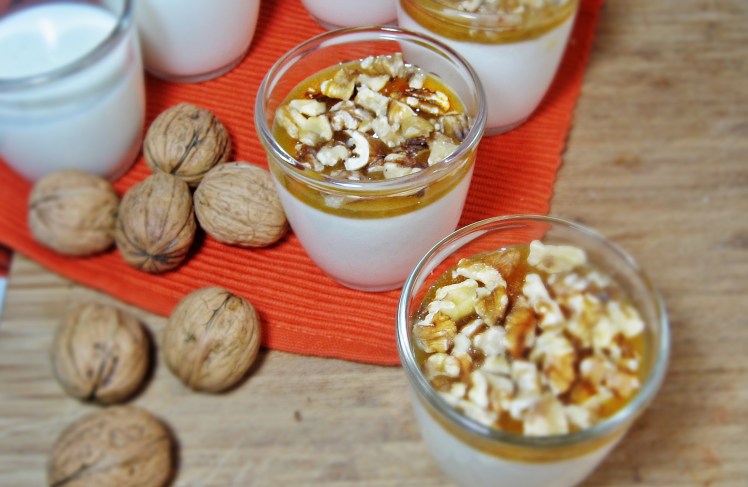 Panna Cotta de yogurt con miel y nueces
